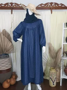 Gamis Dress Ceruty Baby Doll Polkadot Navy 1 navy_1