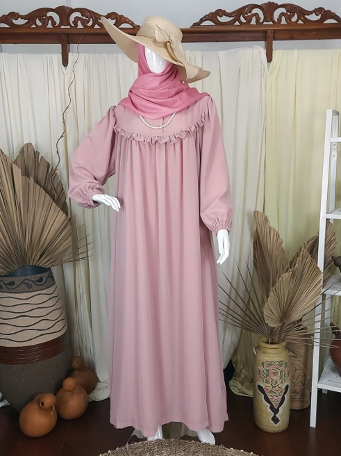 Gamis Dress Ceruty Baby Doll Polos Pink 1 pink_1