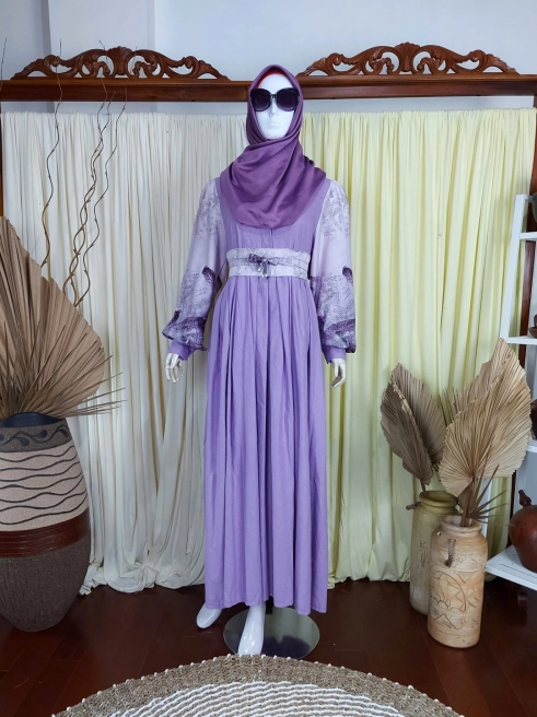 Gamis Bia Linen Combi Purple 1 purple